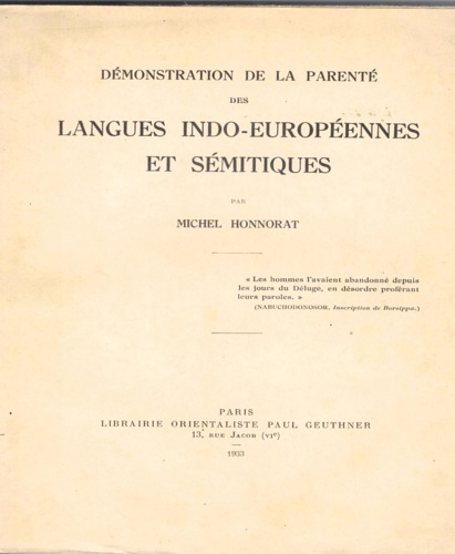 Démonstration de la parenté des langues Indo-européennes et sémitiques.