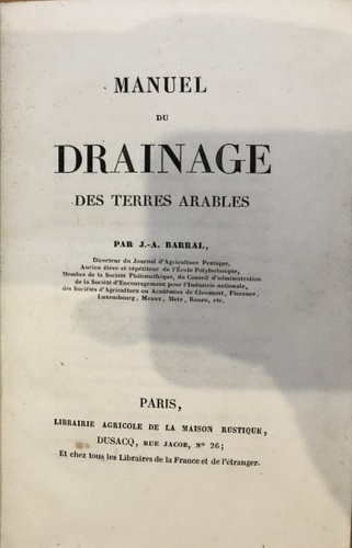 Manuel du drainage des terres arables.