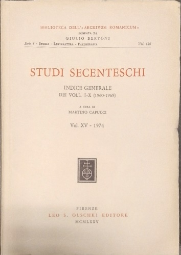 9788822213914-Studi Secenteschi Vol.XV- (1974). Indice generale dei Voll. I-X (1960-1969).