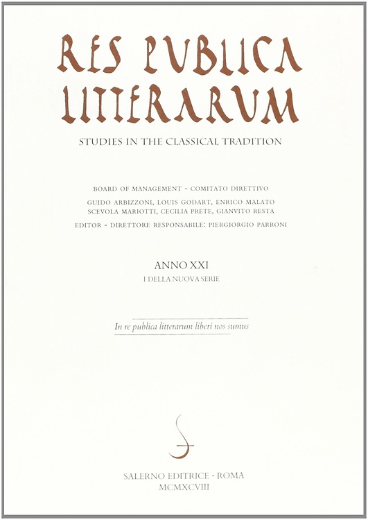 9788884022837-Res publica litterarum. Studies in the classical tradition. Vol. 21.