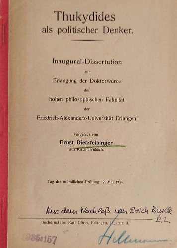 Thukydides als politischer Denker.