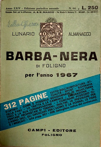 Barba Nera di Foligno per l'anno 1967. Lunario Almanacco.