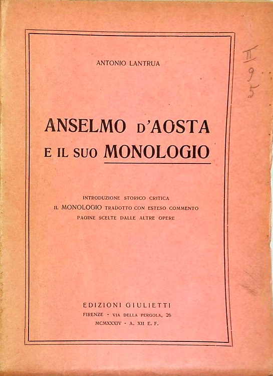 Anselmo d' Aosta e il suo Monologio.