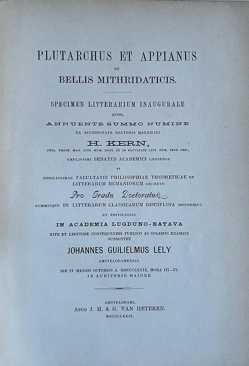 Plutarchus et Appianus de Bellis Mithridaticis. Specimen litterarium inaugurale.