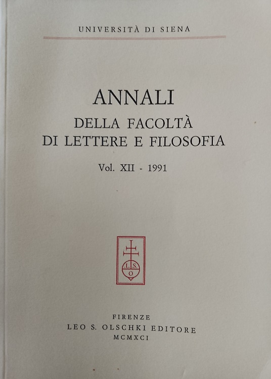 Annali della Facoltà di Lettere e Filosofia dell'Università di Siena. Volume XII