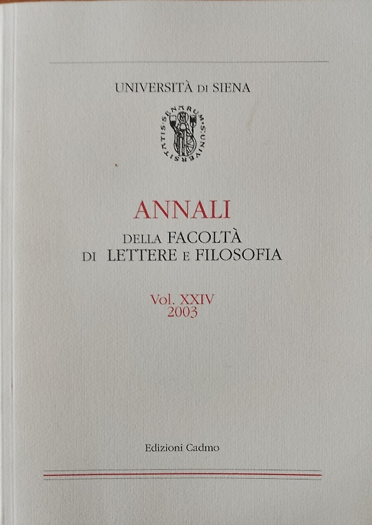Annali della Facoltà di Lettere e Filosofia dell'Università di Siena, Vol.XXIV 2