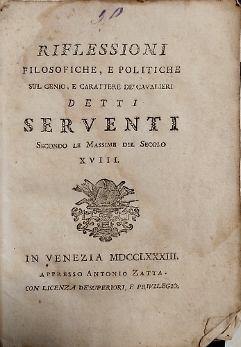 Riflessioni filosofiche e politiche sul genio e carattere de' cavalieri detti Se