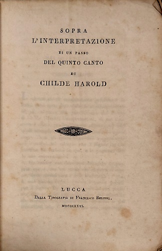 Sopra l'interpretazione di un passo del quinto canto di Childe Harold.