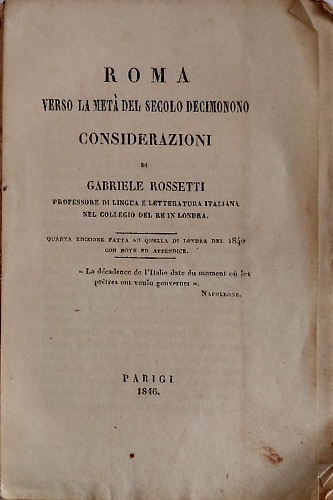 Roma verso la metà del secolo decimonono. Considerazioni.