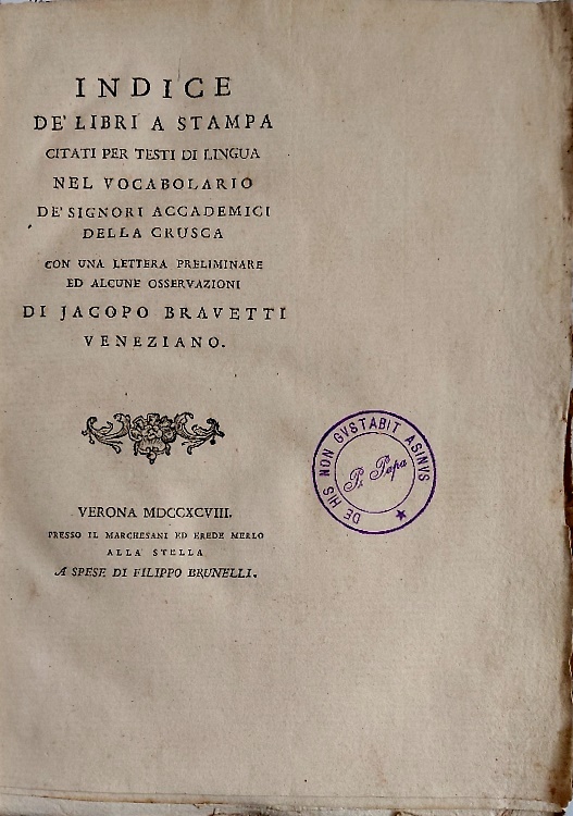 Indice de' libri a stampa citati per testi di lingua nel vocabolario de' signori