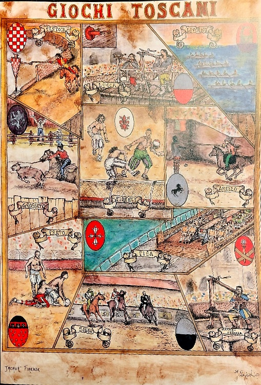 Giochi toscani illustrati ciascuno per la sua città di appartenenza, Palio, Gioc