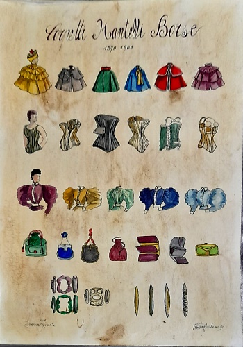 Moda. Corpetti, mantelli, borse del periodo fra il 1870 e il  1900.