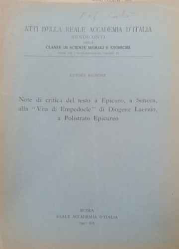 Note di critica del testo a Epicuro, a Seneca, alla 