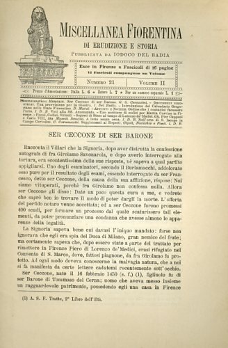 Ser Ceccone di Ser Barone. Una provvisione per la Giostra. Introduzione del Cale
