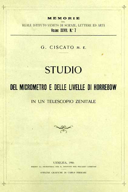 Studio del micrometro e delle livelle di Horrebow in un telescopio zenitale.